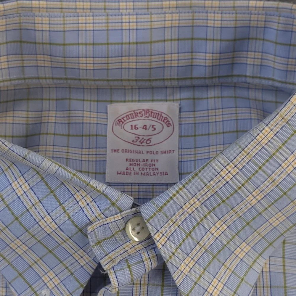 Brooks Brothers Dress Shirt 16‎ 4/5 Non Iron Blue Check Button Down Cotton